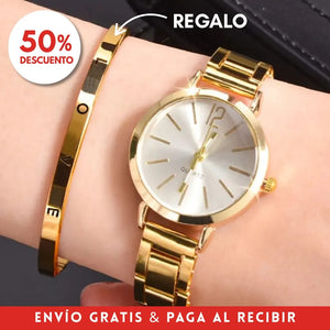Reloj + Regalo Pulsera Dorada